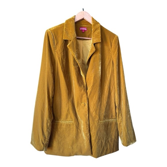 STAUD Madden Velvet Blazer In Ocher Size L - Picture 7 of 13